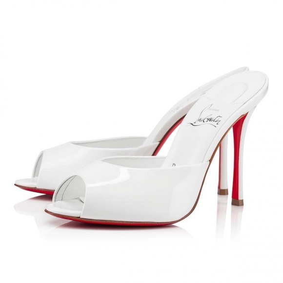 Christian Louboutin Shoes - NIB Christian Louboutin Me Dolly 100 White Patent Red Sole Sandals Mules Heels